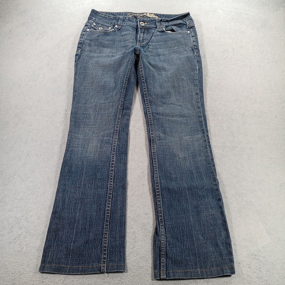 Refuge Womens Premium Bootcut Jeans Blue Size 3 Embroidered Back Pockets